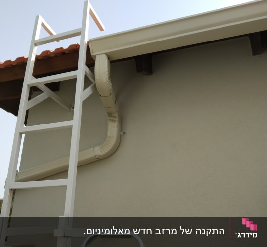סולם לבן ליד גג רעפים אדום